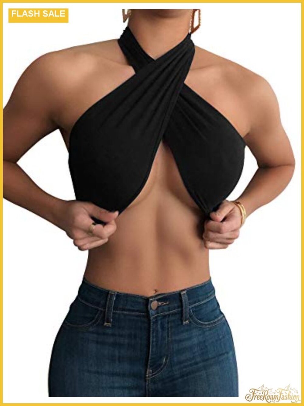Women's Sleeveless Halter Crop Top Self Tie Backless Cami Bustier Tank